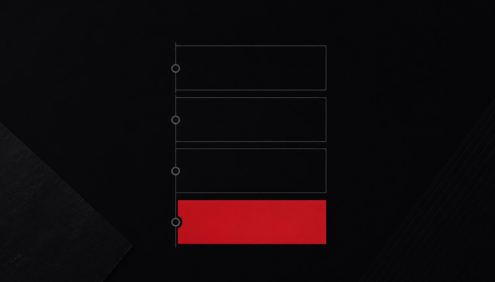 Dark editorial graphic showing a four stage progress ladder with the final stage filled in red.
