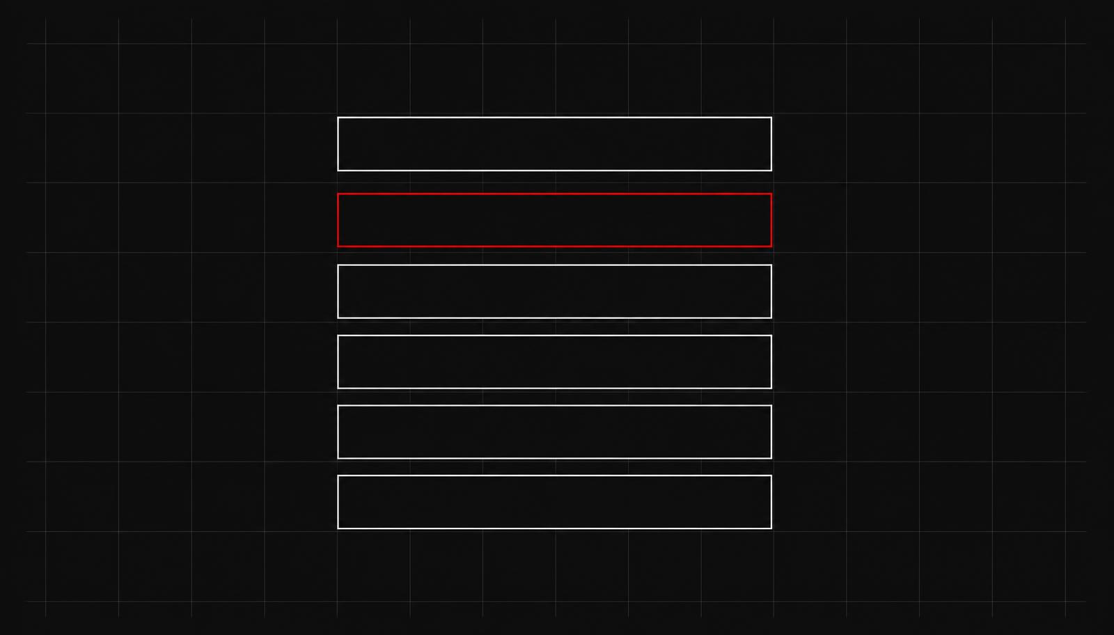 Ranked list of thin outlined result bars on a near-black background with the second bar outlined in red.